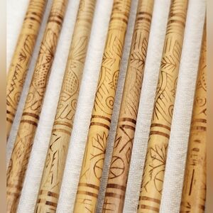 NINE VINTAGE CHINESE BAMBOO CHOPSTICKS WITH METAL TIPS AND HAND-ETCHED